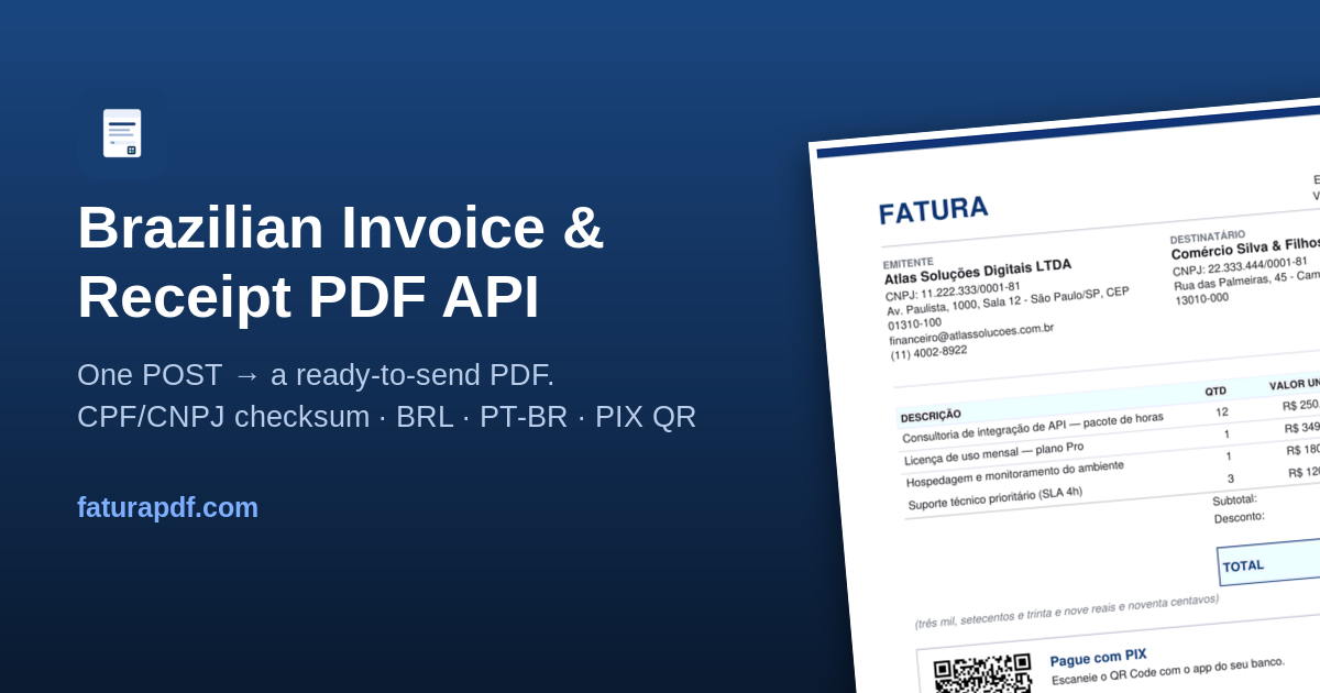FaturaPDF — Brazilian Invoice & Receipt PDF API logo